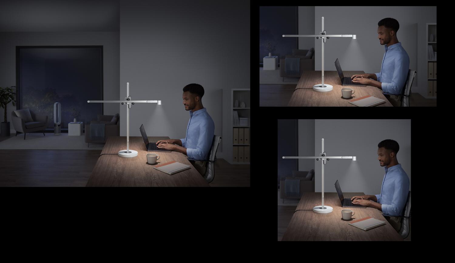 Dyson light sat on desk